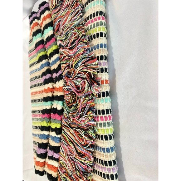 STELLA & DOT Taj Clutch Boho Fringe Striped Purse 13” X 8” Rag Rug Style - Picture 3 of 10